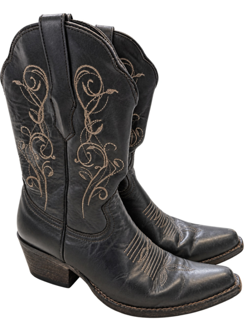 Sterling River Black Western Cowboy Boots Women’s Size 7.5 Embroidered Pointed T